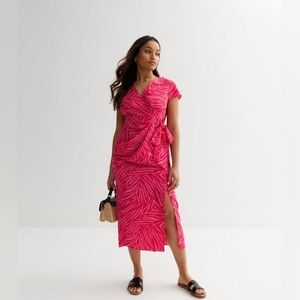 NWT petite pink red tiger print midi dress SP